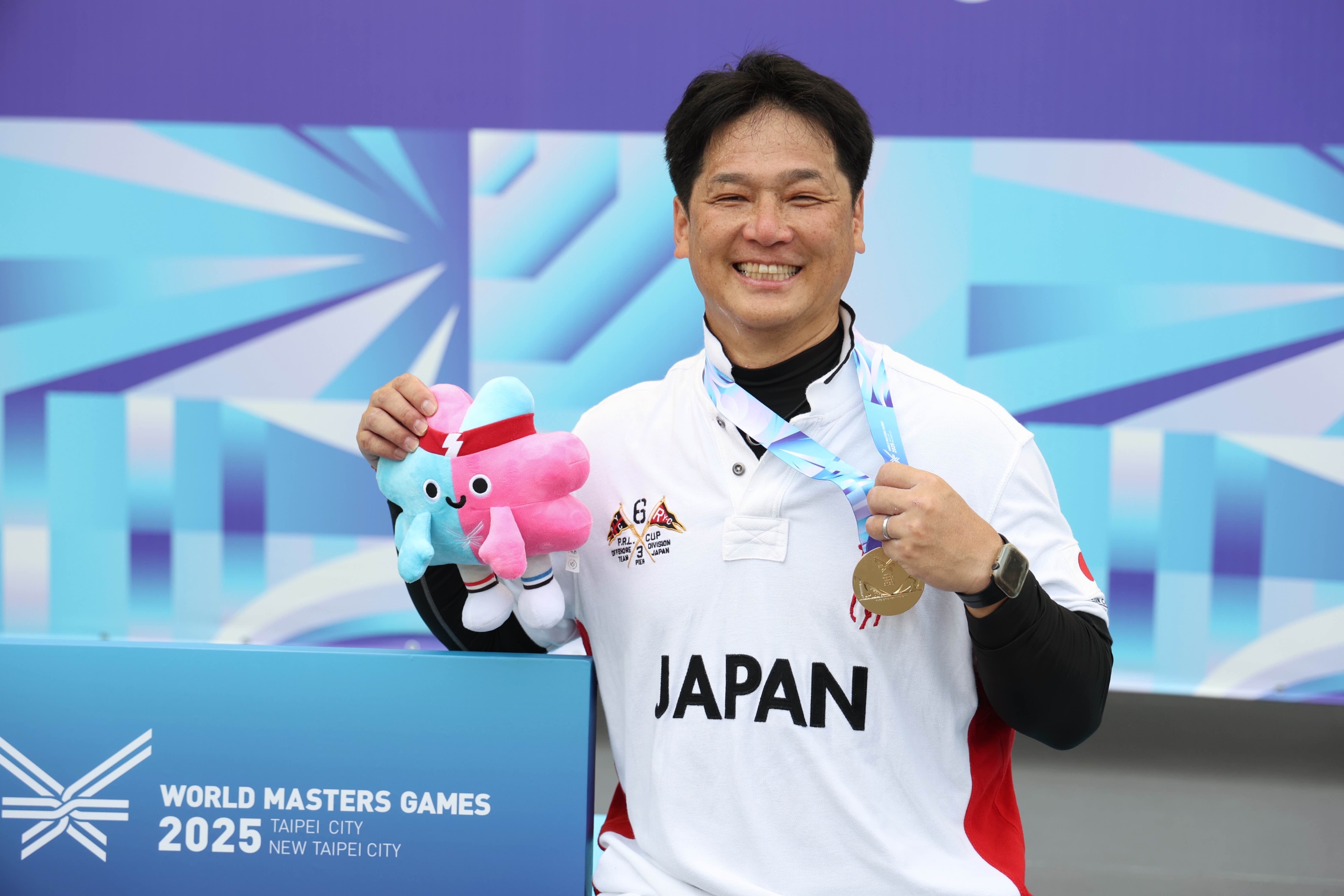 井上直樹今年於世壯運男子鏈球50+組勇奪金牌(圖片來源：2025雙北世壯運執委會)